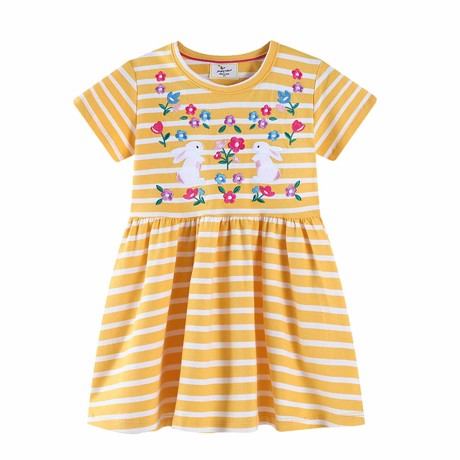 WEAIXIMIUNG Easter Toddler Girl Short Sleeve Easter Dress Coton Casual Jesey Shirt Playwear Applique Dress 7T